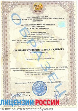 Образец сертификата соответствия аудитора №ST.RU.EXP.00006191-2 Чайковский Сертификат ISO 50001